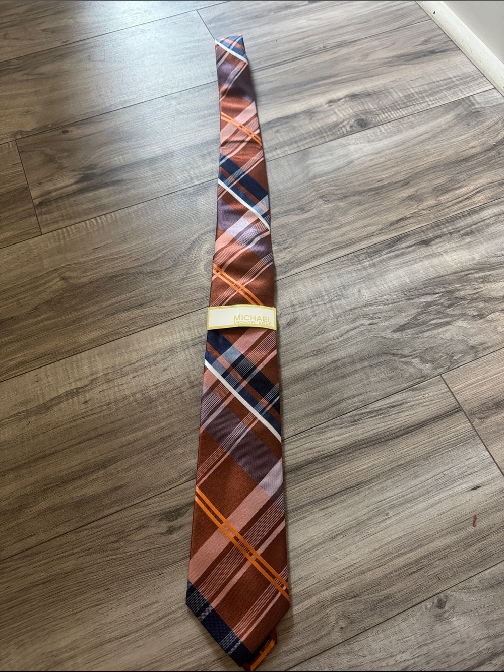 Michael Kors Orange and Navy Plaid Silk Tie NWT